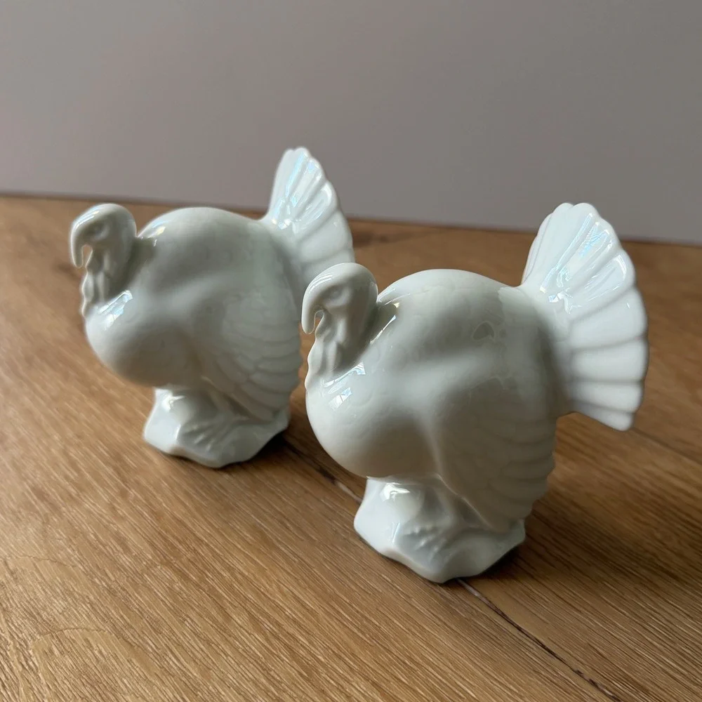 Haviland Limoges France White Porcelain Turkey Figurines Set of 2 Thanksgiving